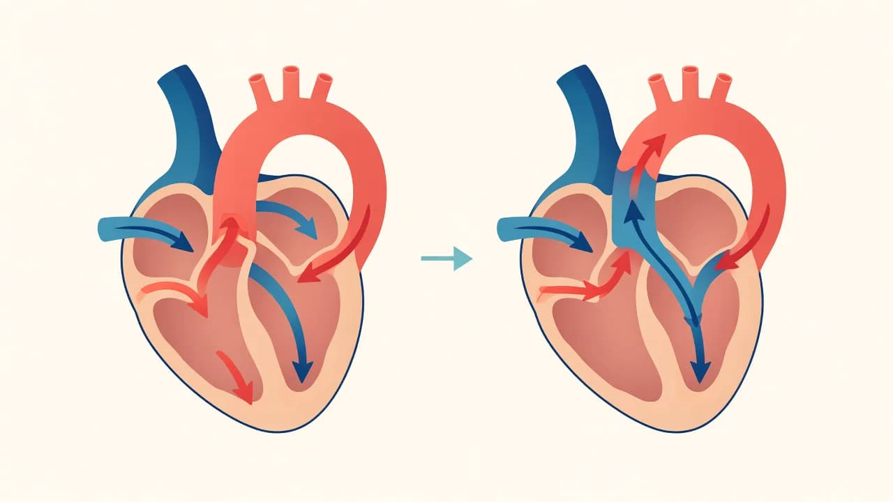 Illustration showing transposed great arteries and their reconnection during an arterial switch