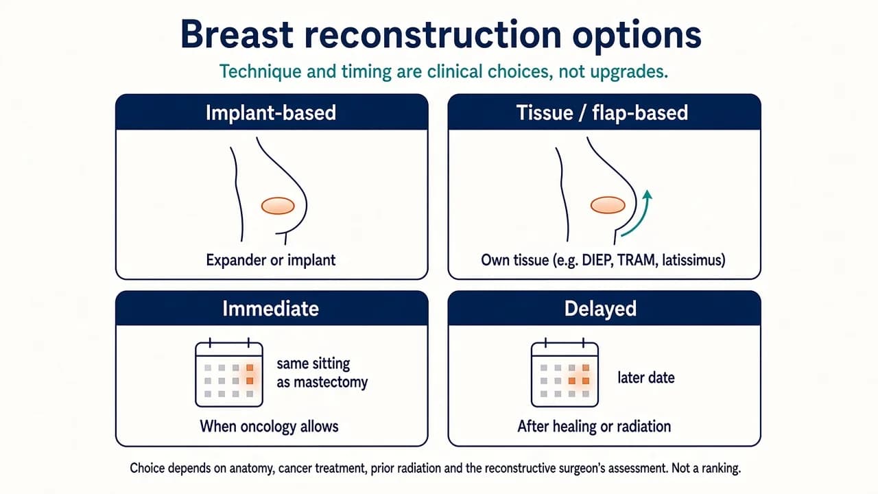 Breast reconstruction options including implant-based and flap-based reconstruction