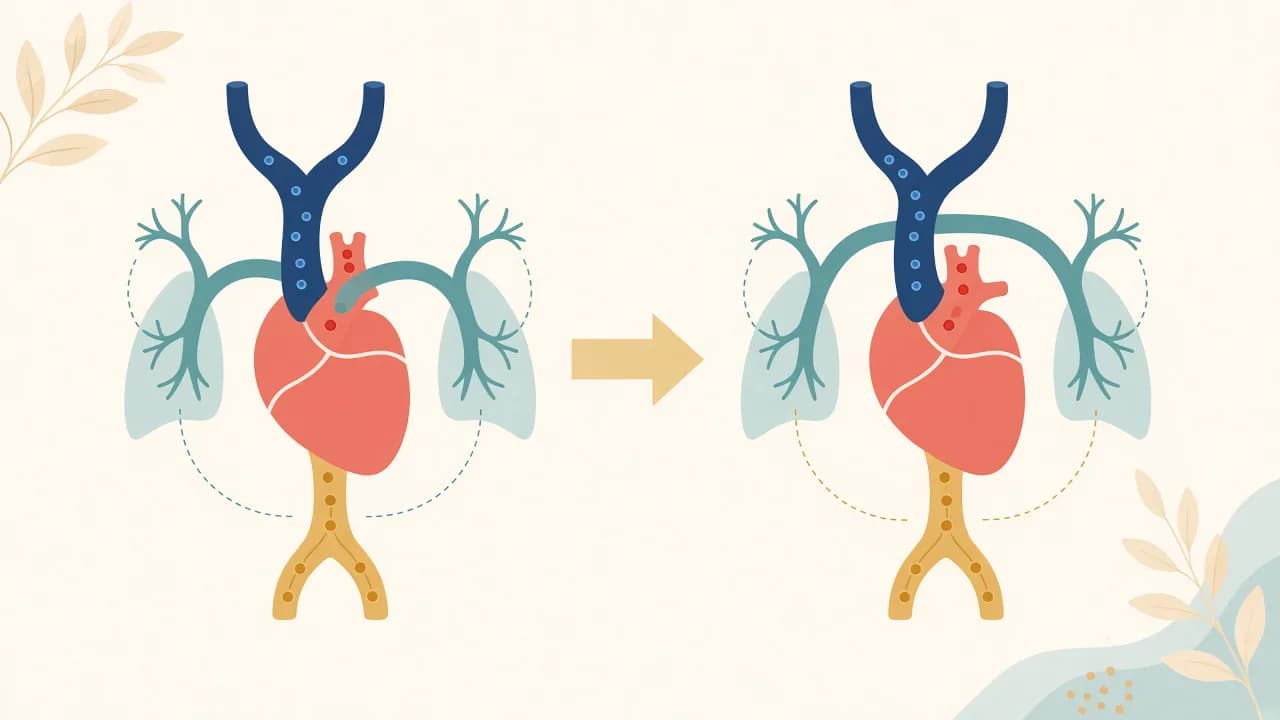 Illustration showing the upper-body venous pathway created by a Glenn procedure