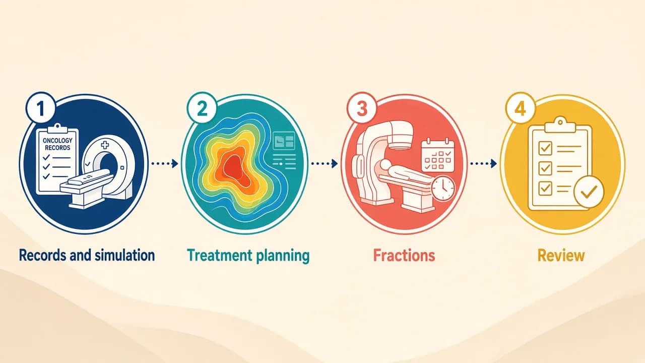 Illustration of records review, simulation, treatment planning and fractions for CyberKnife