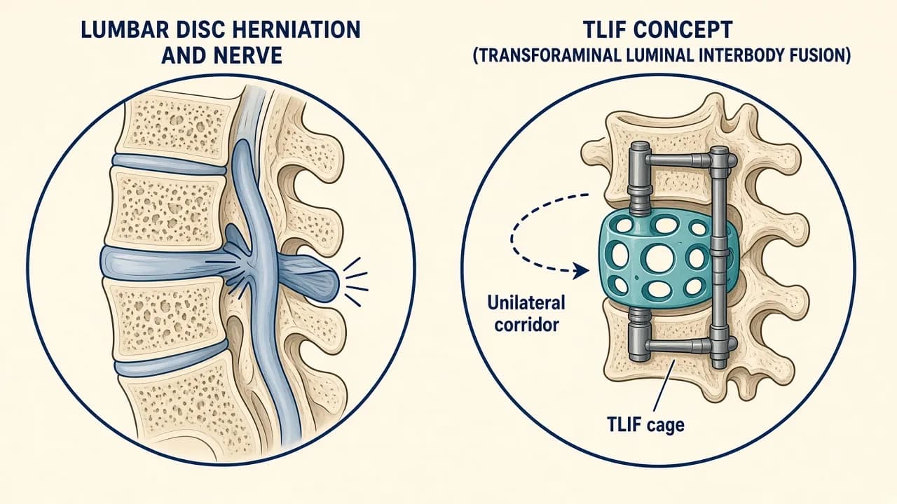 Illustration of a unilateral transforaminal corridor used to place a lumbar interbody cage