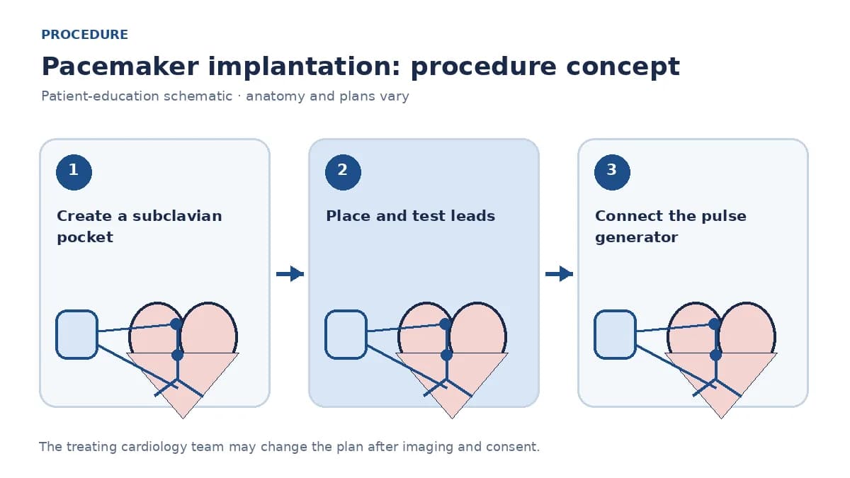 Clinical diagram of a transvenous pacemaker generator with leads in the right atrium and right ventricle