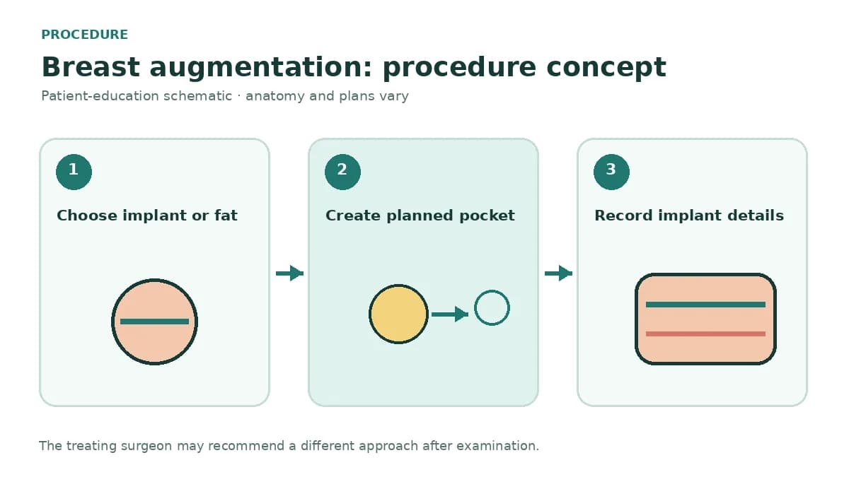 Clinical illustration comparing subglandular, subpectoral and dual-plane breast implant placement without implying a preferred result