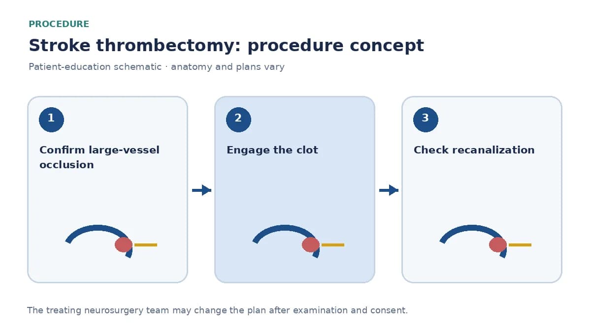 Clinical diagram of endovascular stent-retriever thrombectomy removing intracranial clot