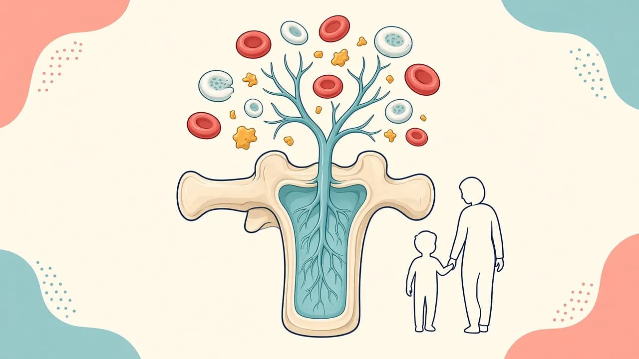 Hematopoietic Stem Cell Transplantation illustrated for a pediatric hematology pathway with age-appropriate marrow, donor or cell-therapy context