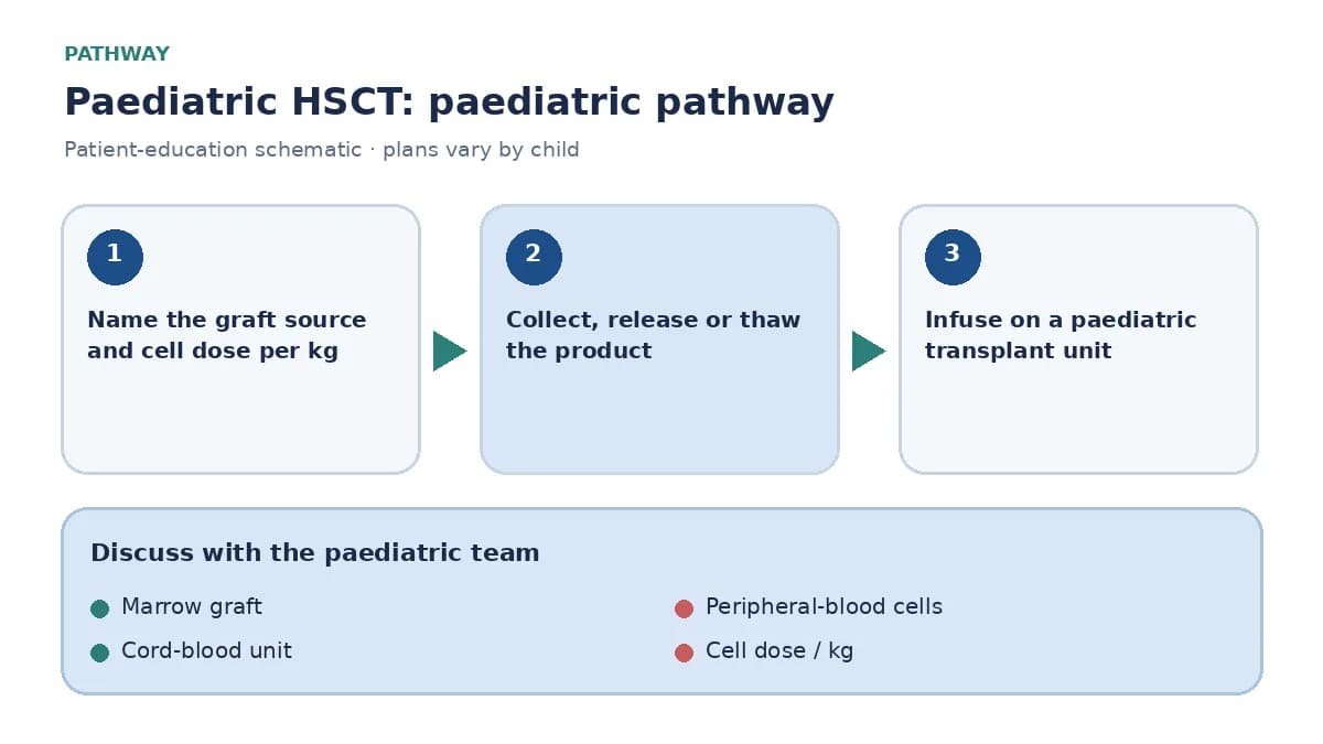 Pediatric hematology graft-source pathway comparing marrow harvest, peripheral-blood collection and cord-blood cell dose