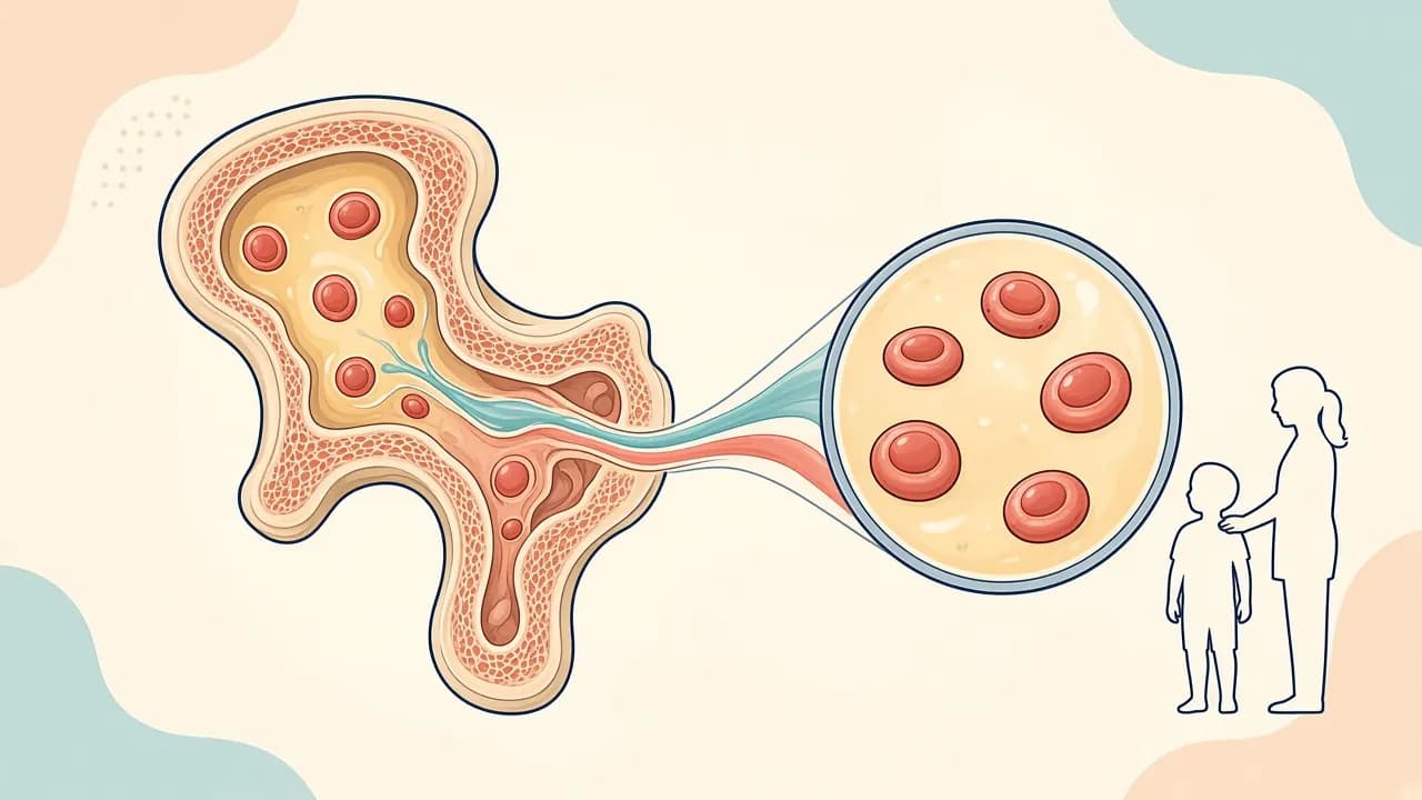 Bone Marrow Aspiration illustrated for a pediatric hematology pathway with age-appropriate marrow, donor or cell-therapy context