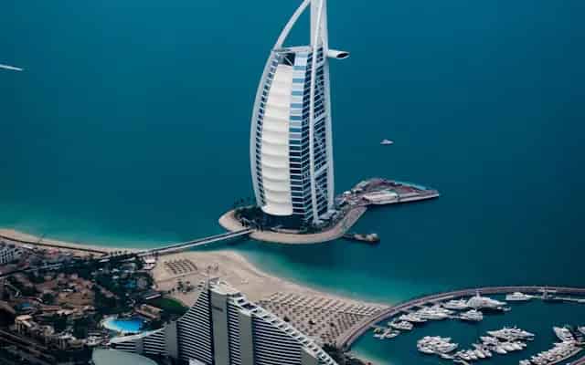 Burj Al Arab and the Dubai coastline, United Arab Emirates