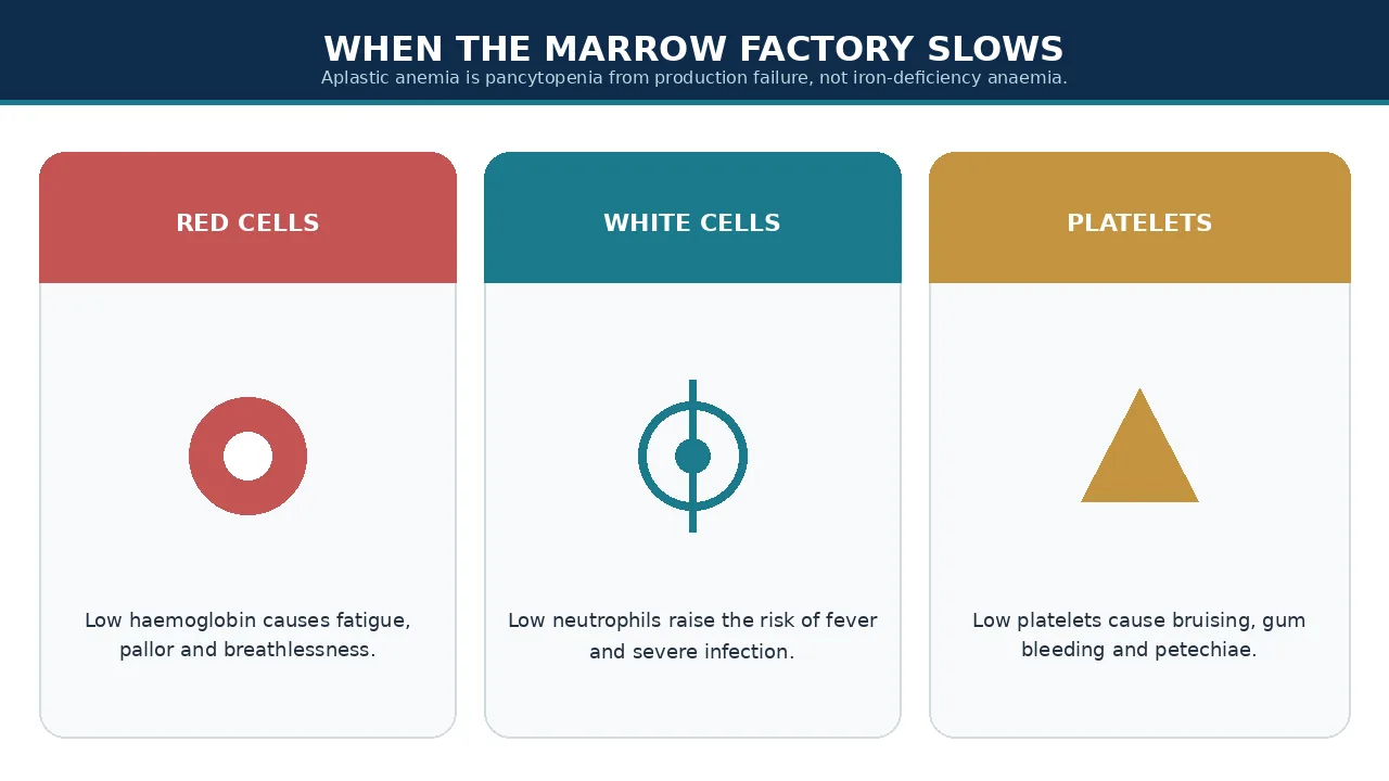 How failing marrow lowers red cells, white cells and platelets