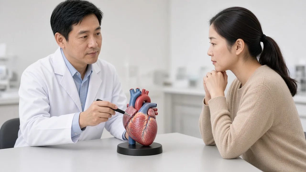 Educational illustration of left atrium, the hole and extra right-heart flow