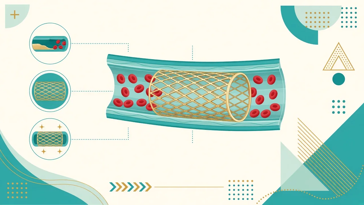Educational illustration of a drug-eluting coronary stent scaffold