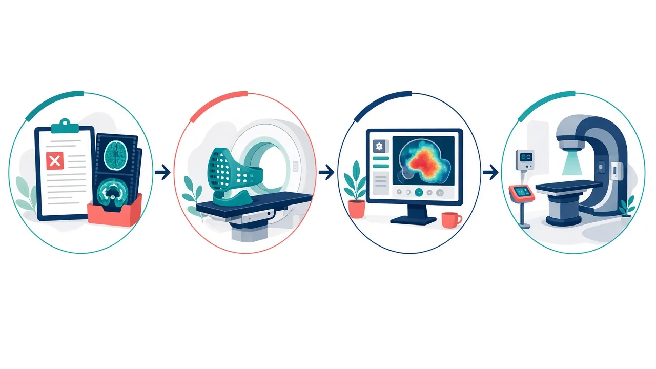 Unlabeled four-step pathway from records to CT simulation, planning and daily linac treatment