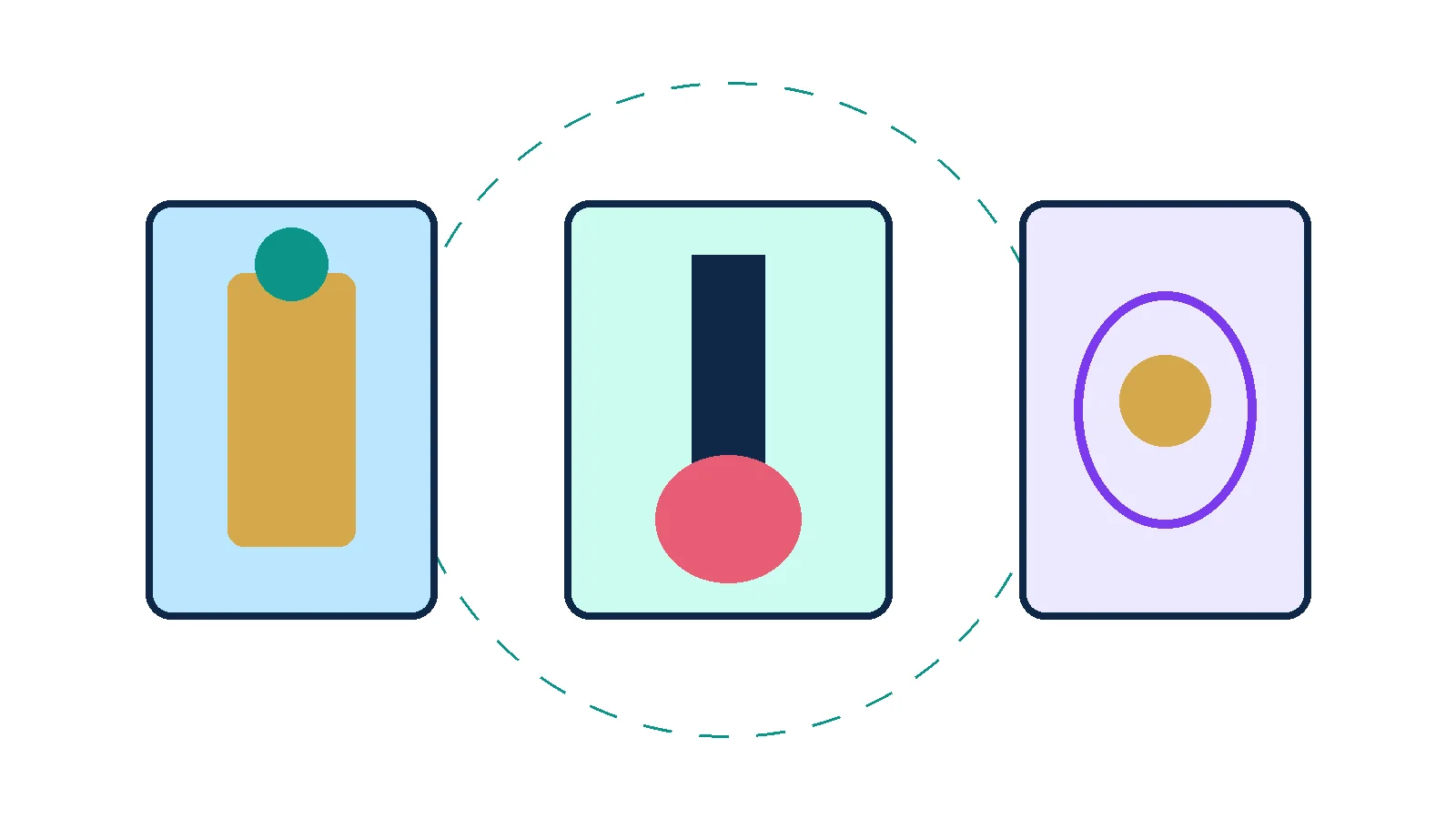 Unlabeled schematic of three endocrine-therapy modes: a tablet, an injection and a receptor