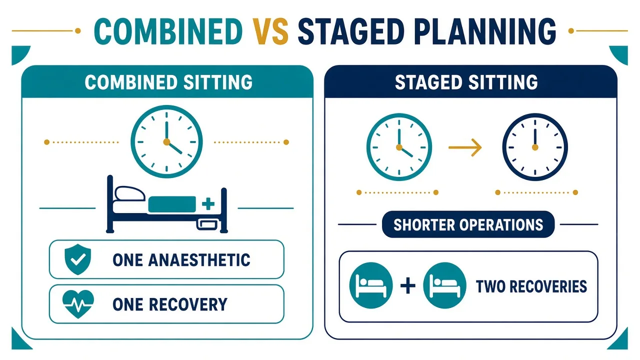 Educational comparison of one combined sitting versus staged operations with separate recoveries