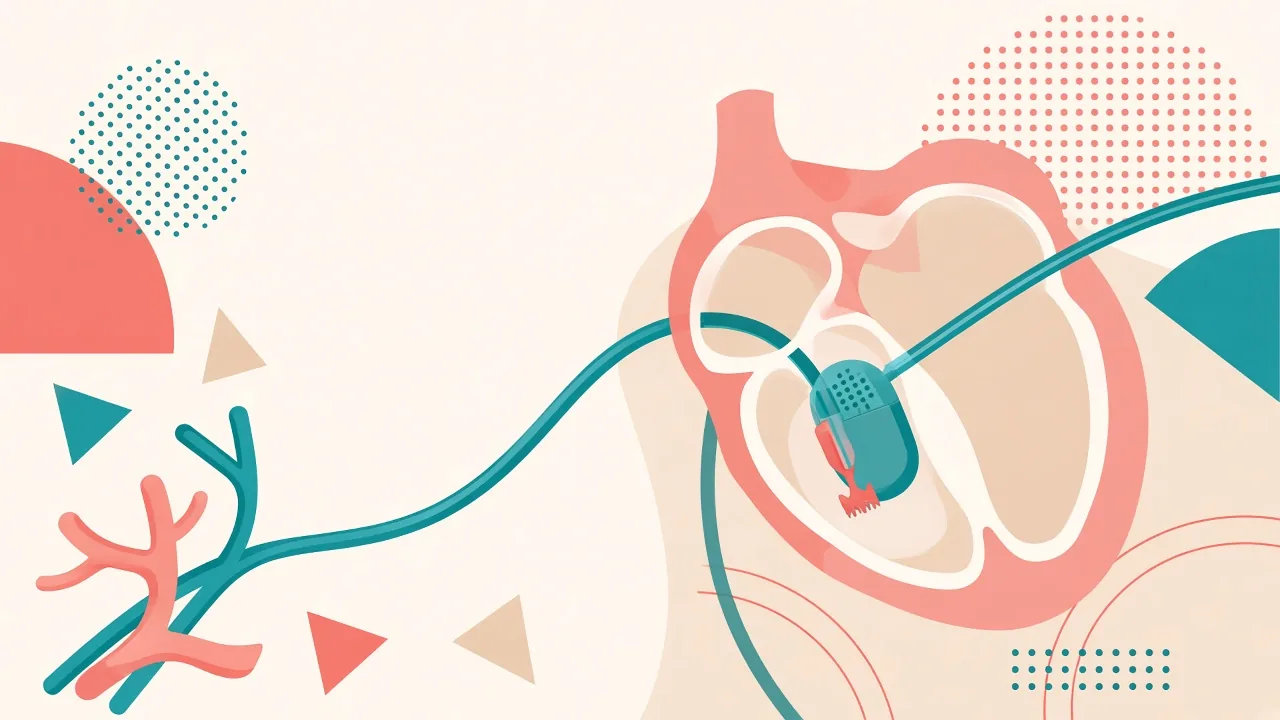 Educational illustration of a leadless pacemaker capsule in the right ventricle