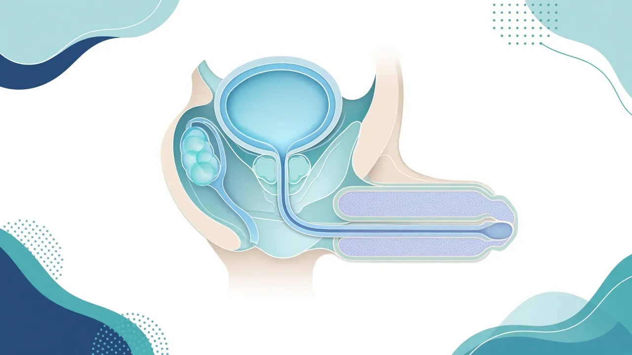 Unlabeled schematic of the bladder, urethra and paired corporal chambers