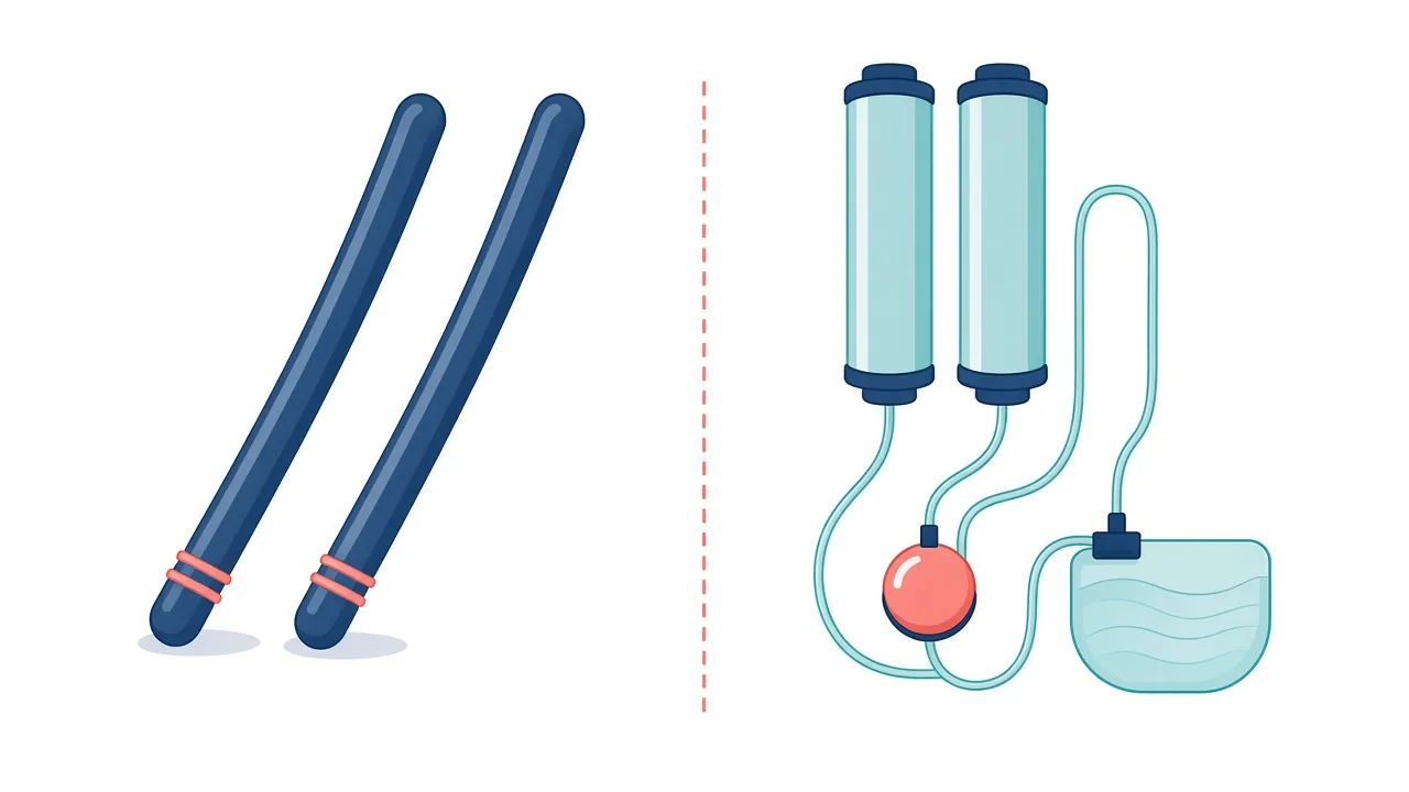 Unlabeled comparison of malleable rods and a three-piece inflatable system