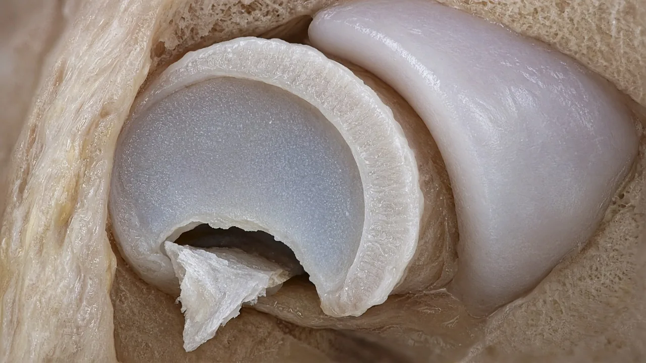 Adult glenoid labrum with a Bankart-type tear and detached flap after shoulder dislocation